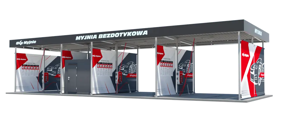 Wizualizacja konstrukcji Basic – myjnia samoobsługowa kontenerowa, widok dzienny